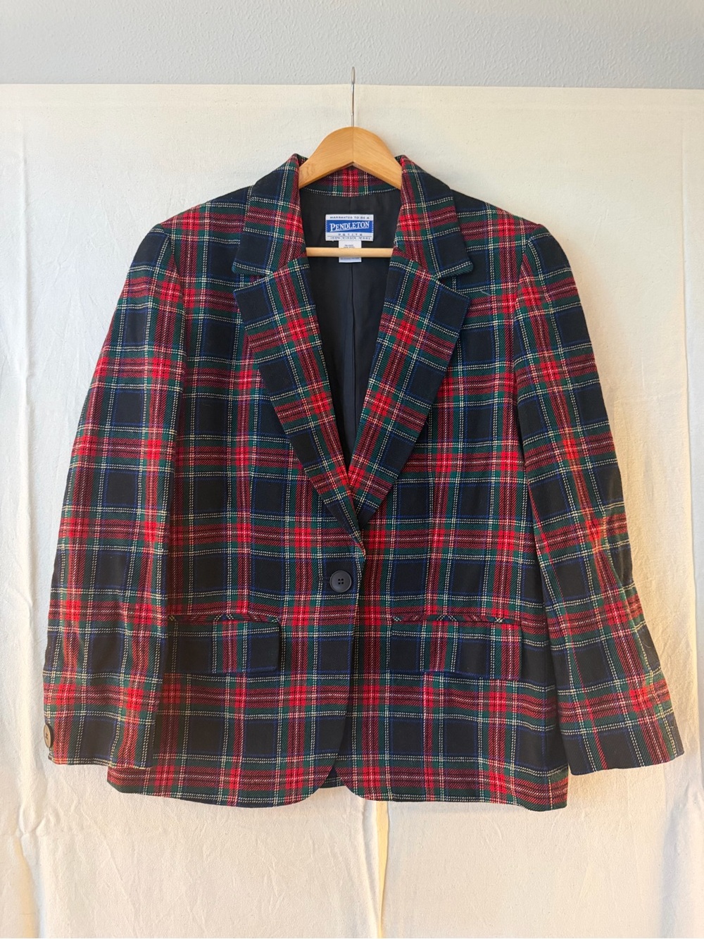 Vintage Pendleton Black Watch Tartan Virgin Wool Blazer Petite